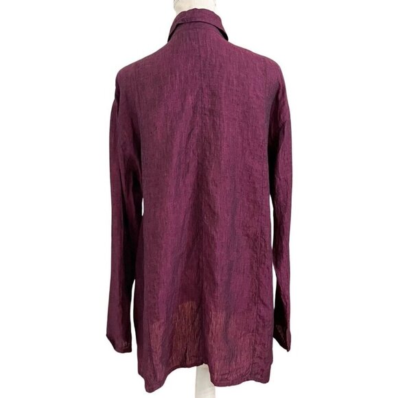SOUTH STREET LINEN PLUM PURPLE LINEN TUNIC BUTTON DOWN SHIRT - S - Picture 3 of 11
